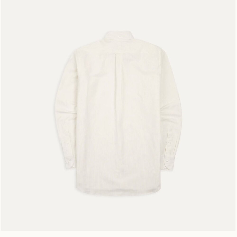 Drakes - Cream Ticking Stripe Cotton Oxford Cloth Button-Down Shirt - Size 15 - Picture 2 of 8